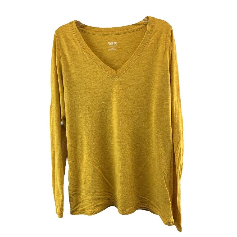 Mossimo Women Long Sleeve Shirt Size Medium V-Neck Mustard Yellow Pullover